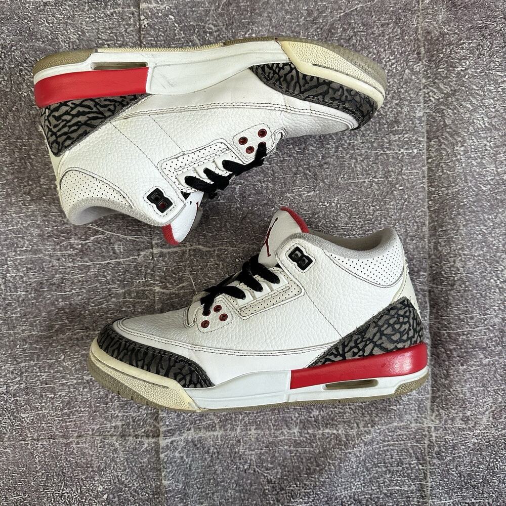 2018 Nike Air Jordan 3 Retro Hall of Fame White Fire Red Sz 5.5Y (398614-116)